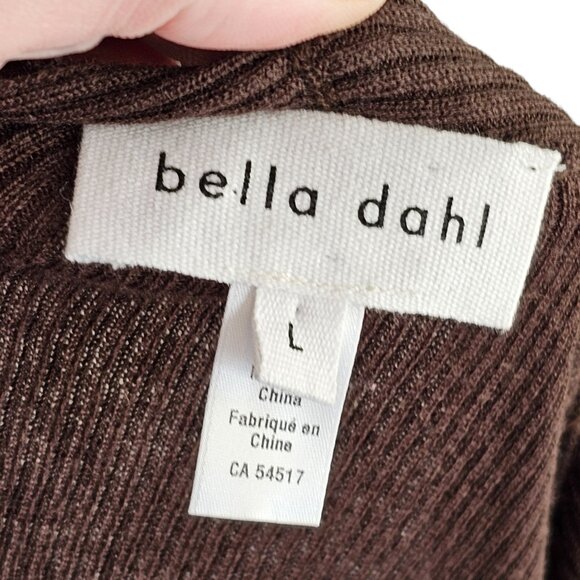 Bella Dahl Dark Brown Ribbed Long Sleeve Tie Cardigan Drop Shoulder Sz L - Picture 5 of 8